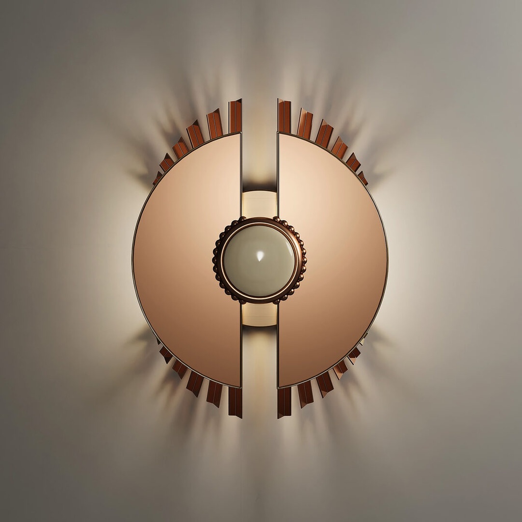 Palm wall lamp in copper, a split disc with rays