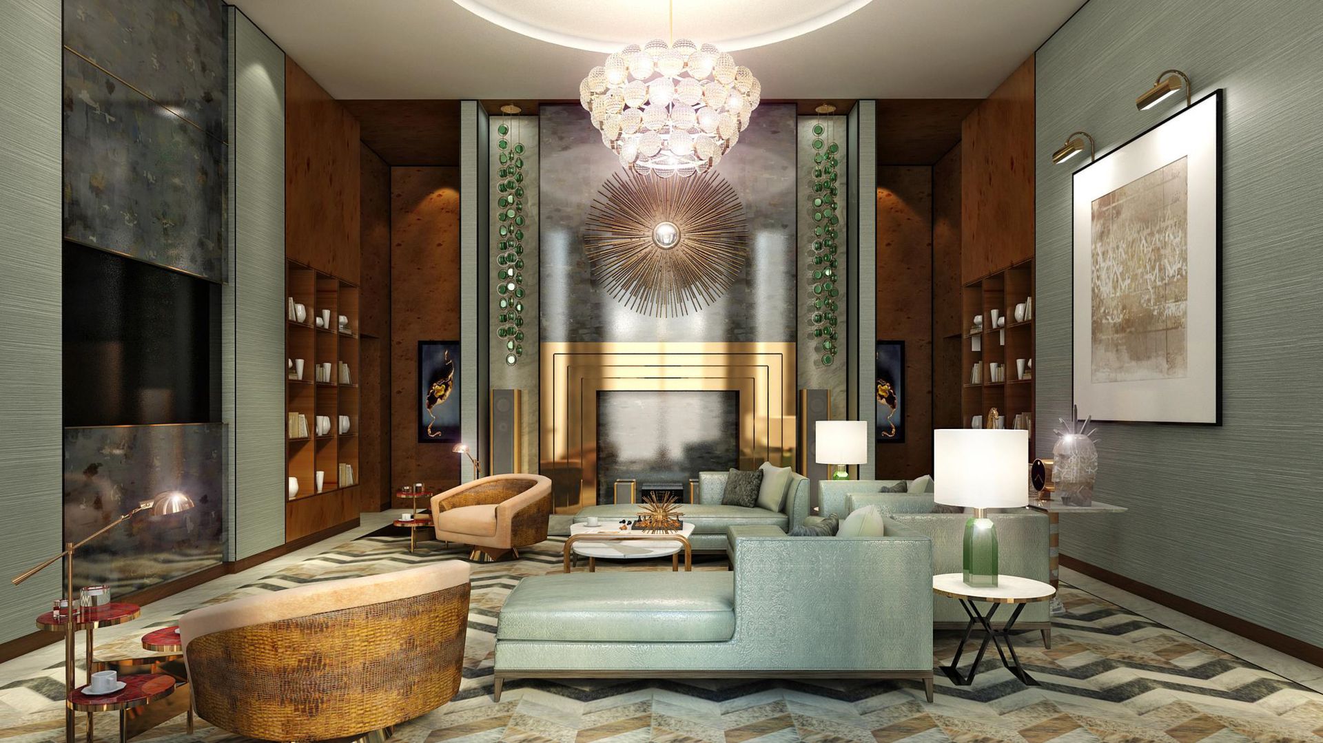 Lightinup Illuminazione Contract su Misura Bespoke crystal-sphere chandelier in a master suite lounge