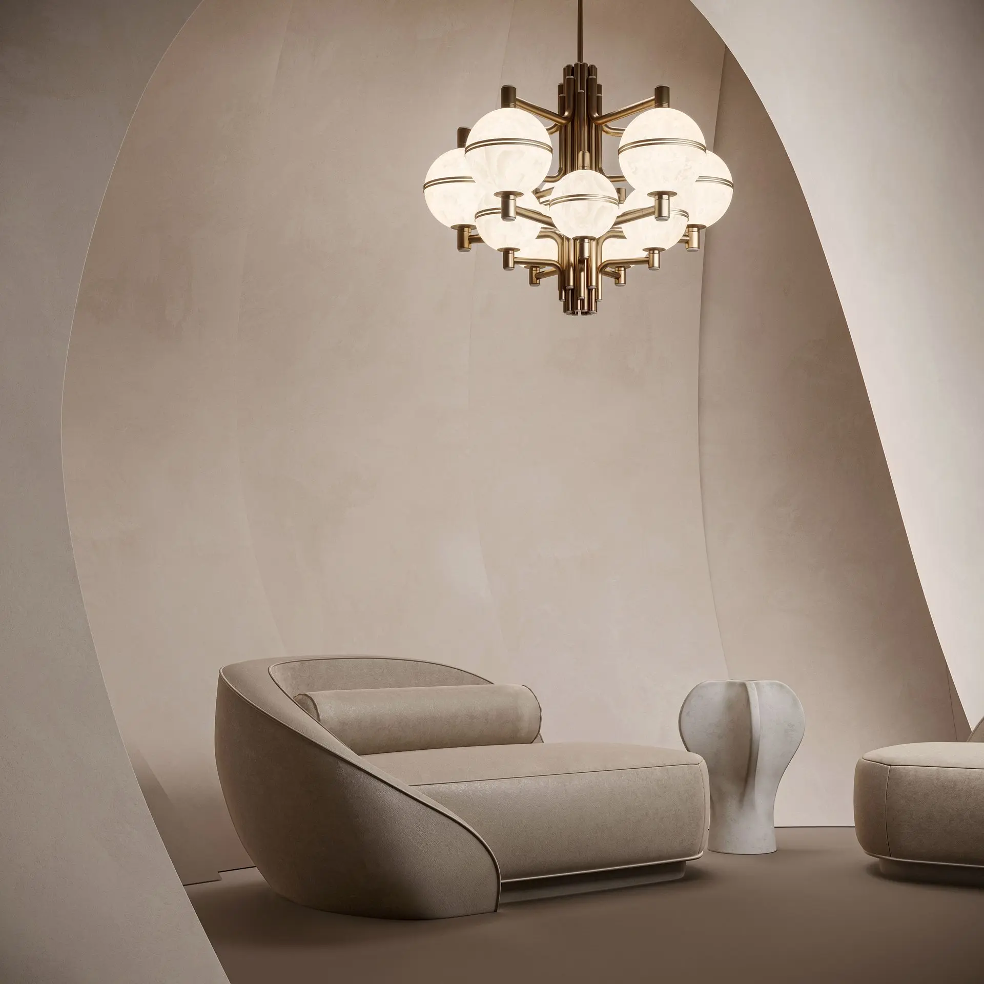 Andros suspension lamp in brass with alabaster globes