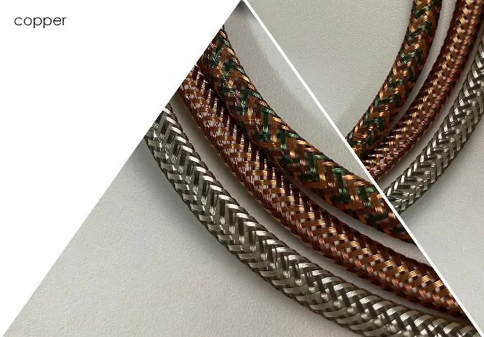 For hospitality Handmade lamps by Lightinup Braided textile cables in copper, copper-green and silver