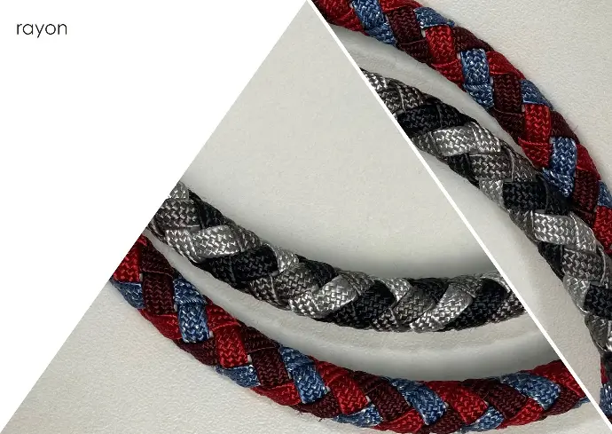 For hospitality Handmade lamps by Lightinup Braided rayon textile cables in red and blue, black and silver