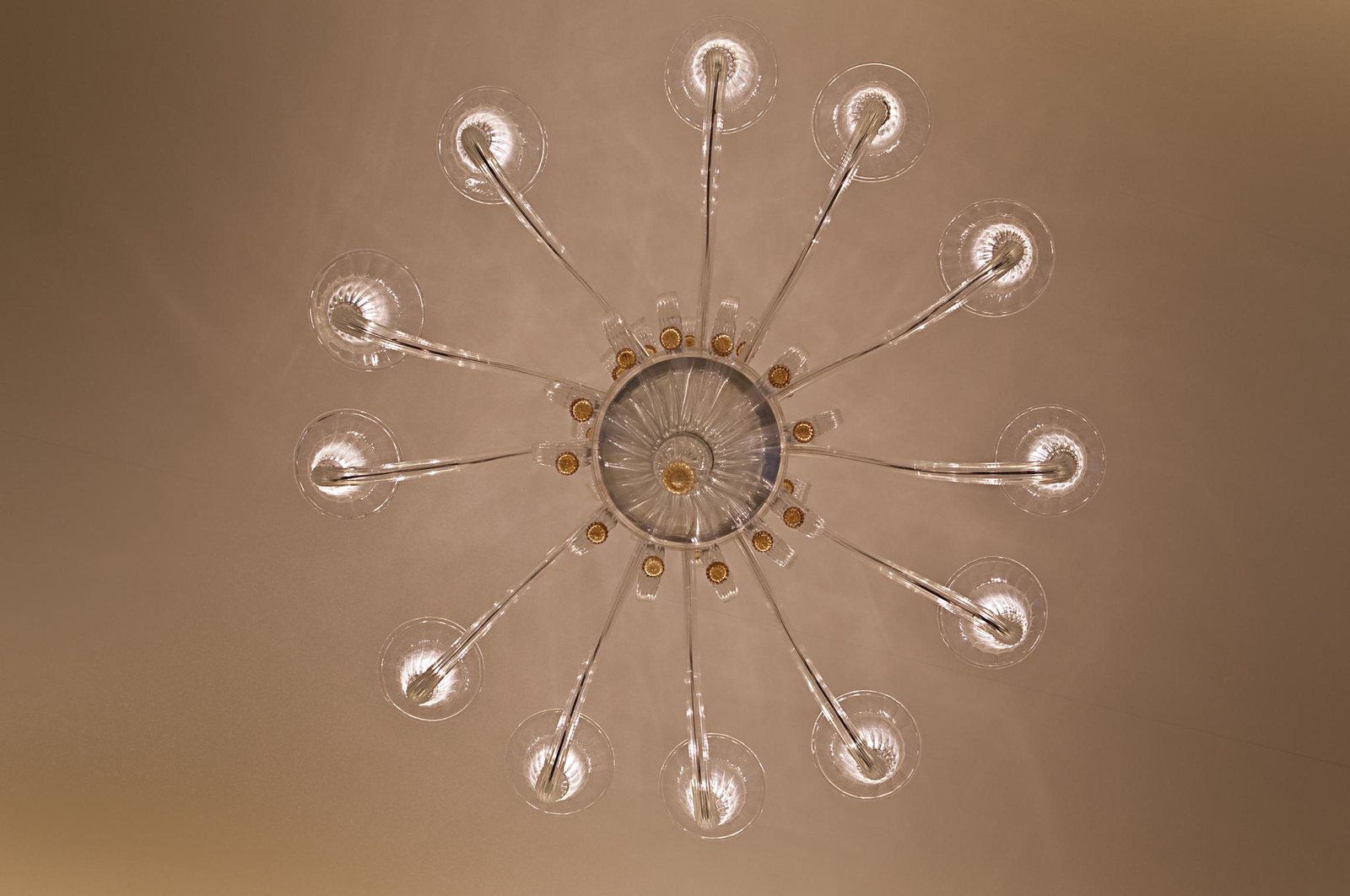 The radial fitting seen from below: twelve glass stems leaving a central rosette