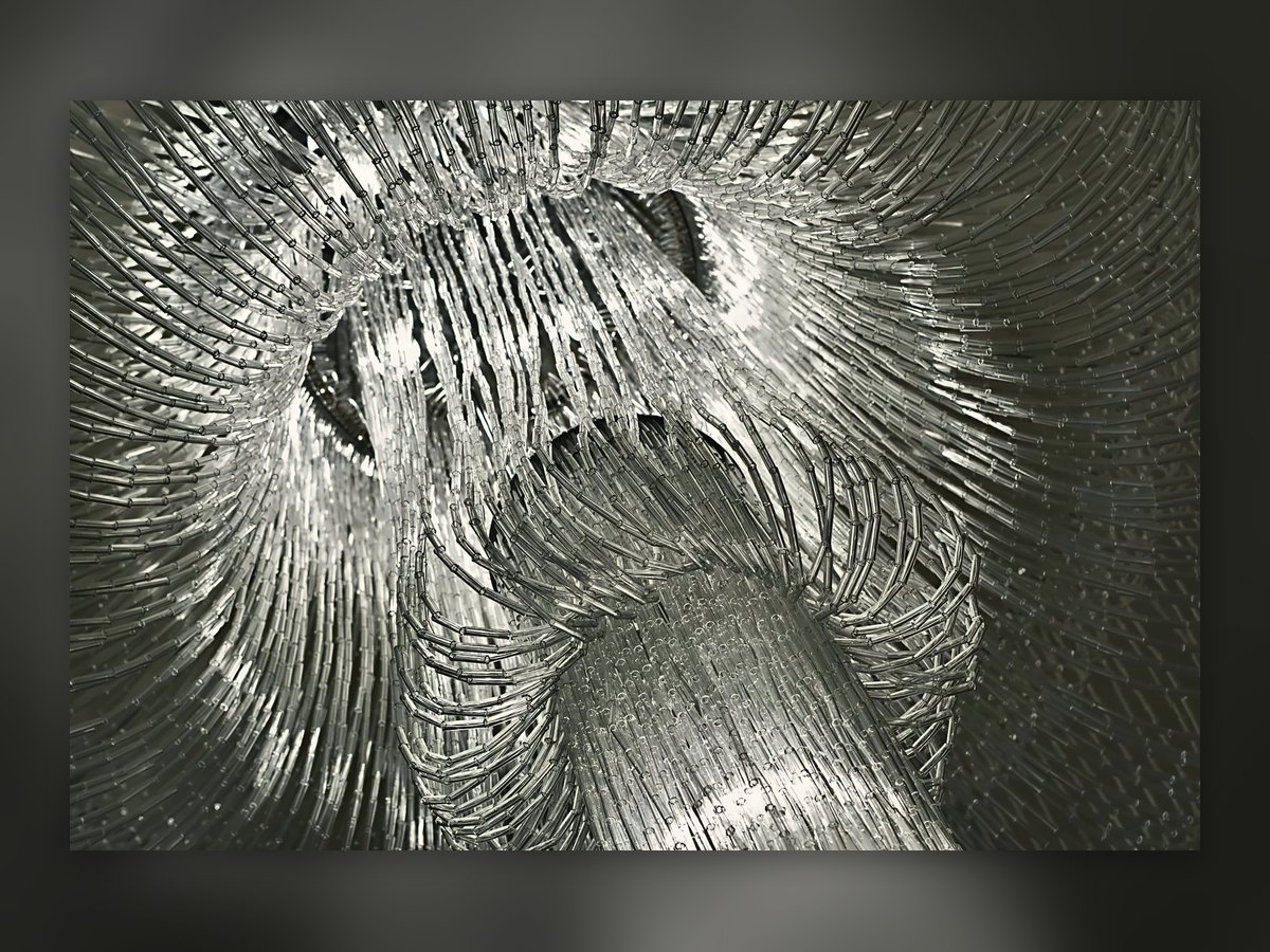 Close-up of the hooked glass canes of the chandelier