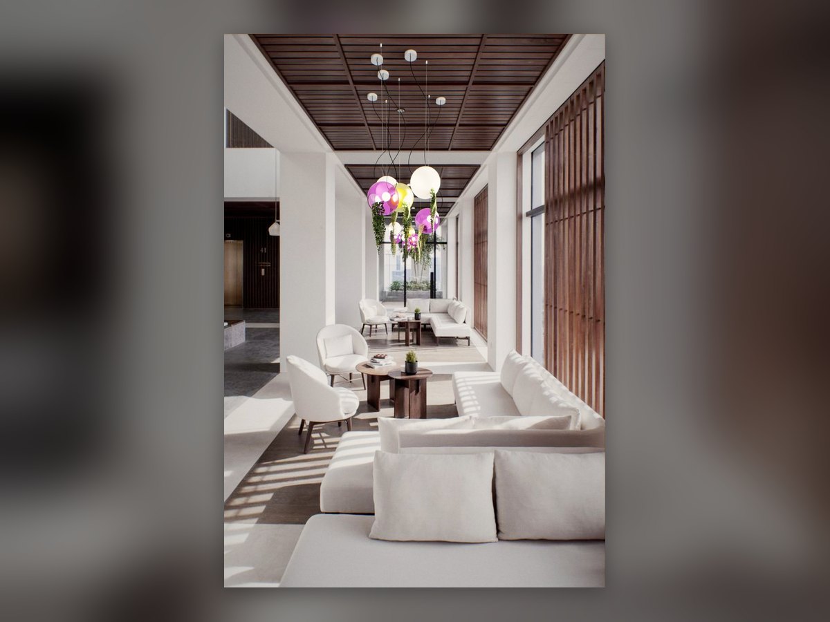 Ambient rendering: the spheres along the corridor with its timber ceiling