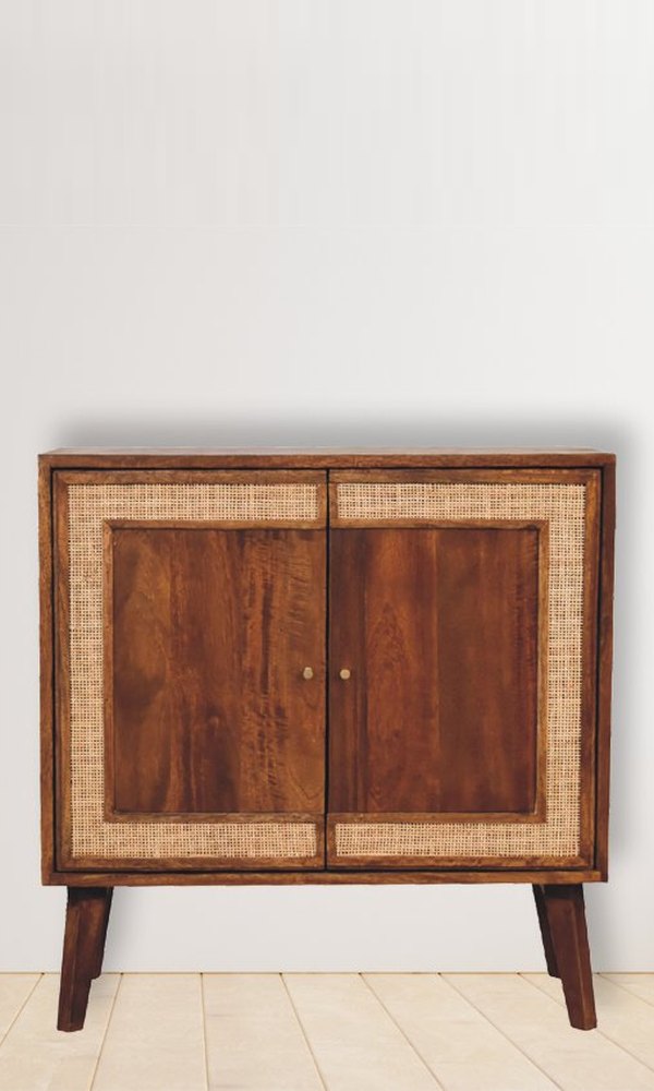 Artisan Furniture wooden cabinet with cane-webbed doors Artisan Furniture wooden cabinet with cane-webbed doors