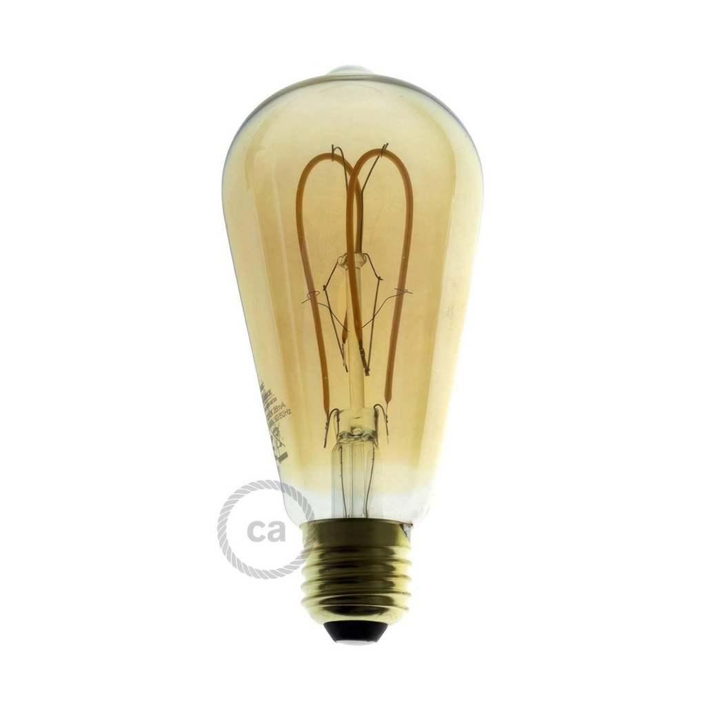 Gold LED bulb Edison ST64 Curved Filament Double Loop 4W