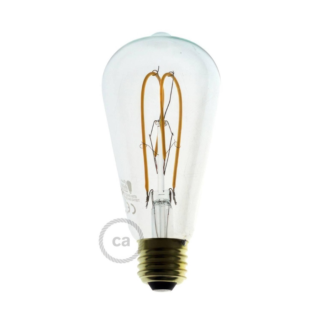 LED Bulb Transparent Edison ST64 Curved Filament Double Loop