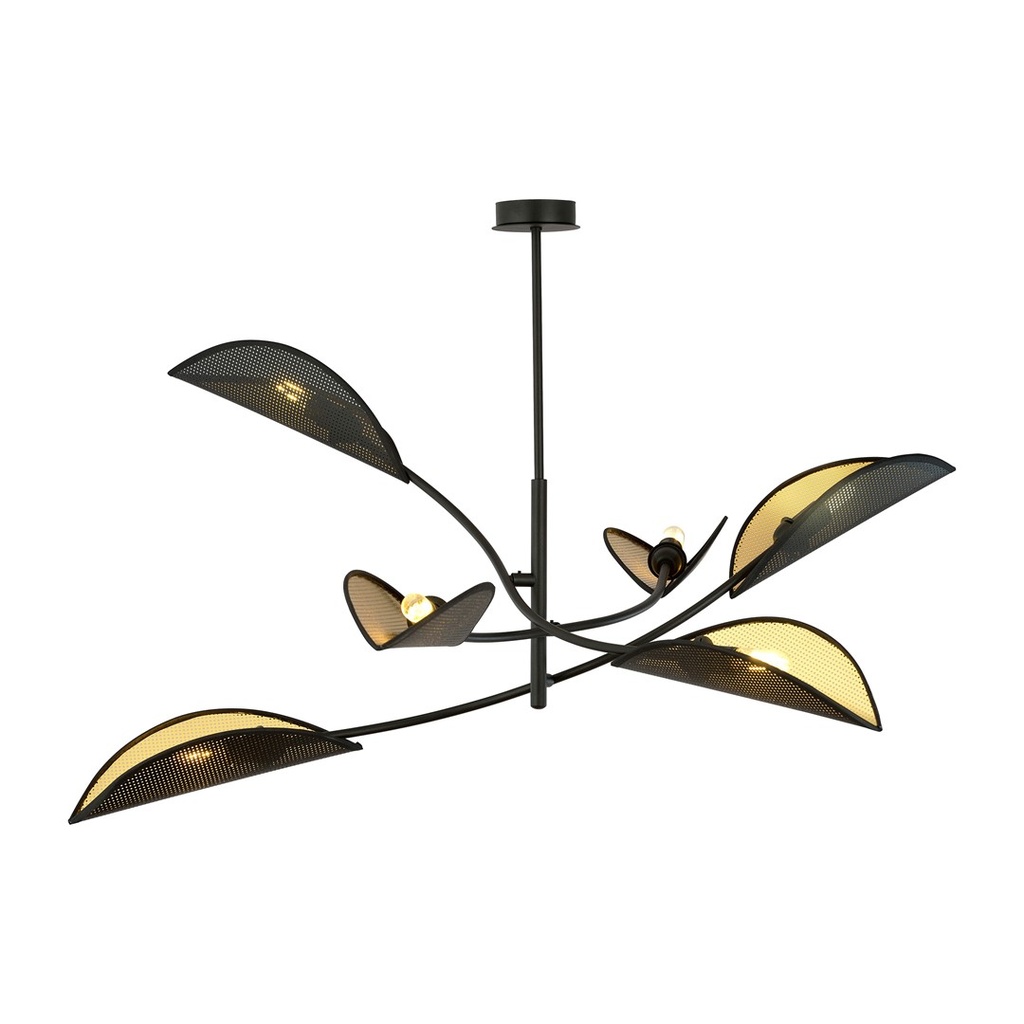 [1106/6] Plafonnier Lotus 6 Noir/Doré