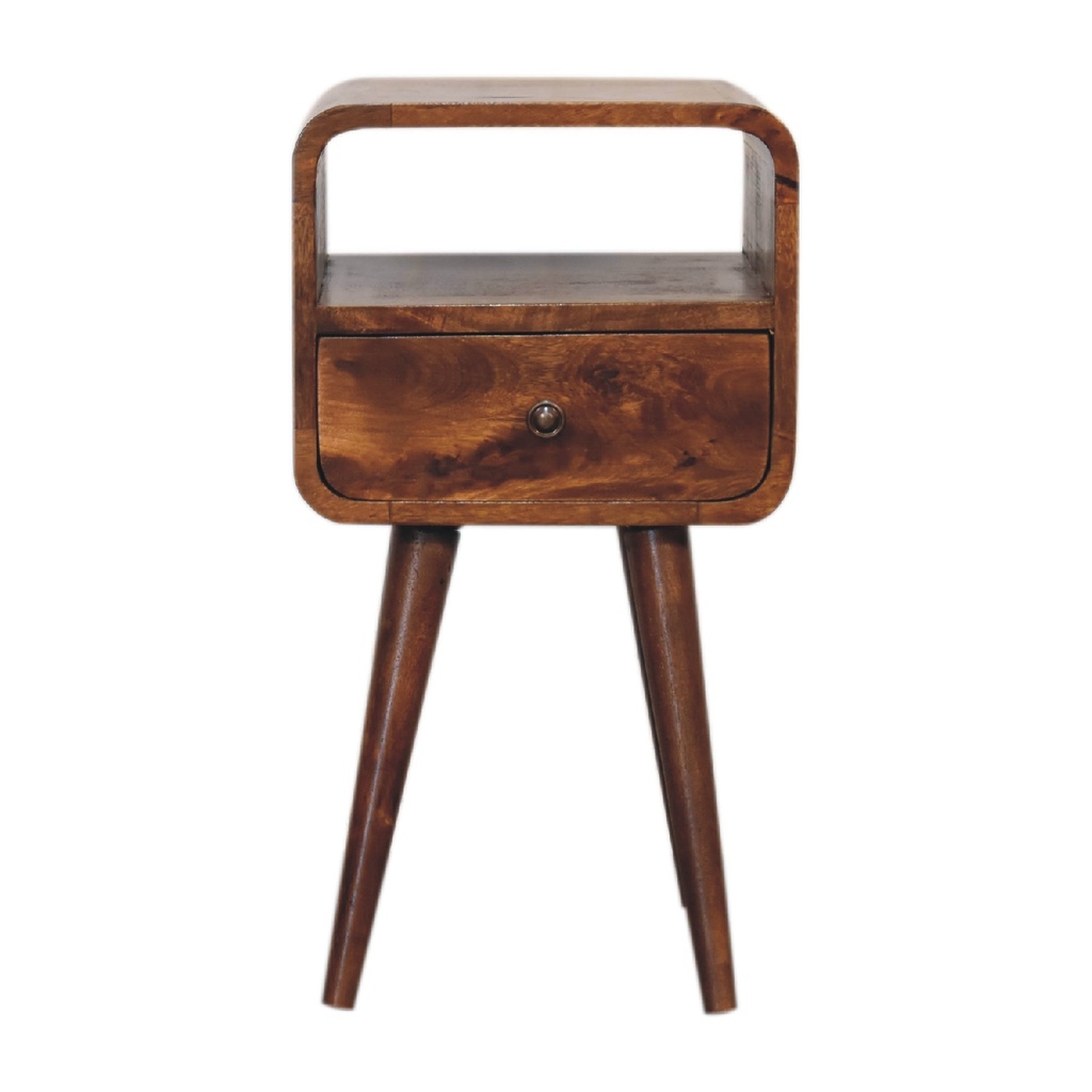 Offener Nachttisch Mini Curve mit Kastanien-Finish