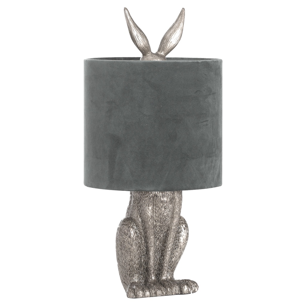 [20697] Silver Hare Table Lamp With Grey Velvet Shade