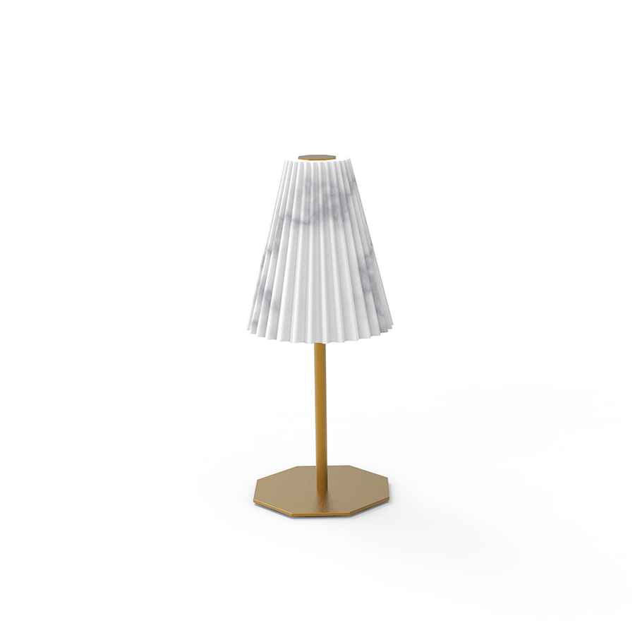 Lampe de table OR9 ATENA en marbre de Carrare plissé entièrement fabriquée à la main en Italie