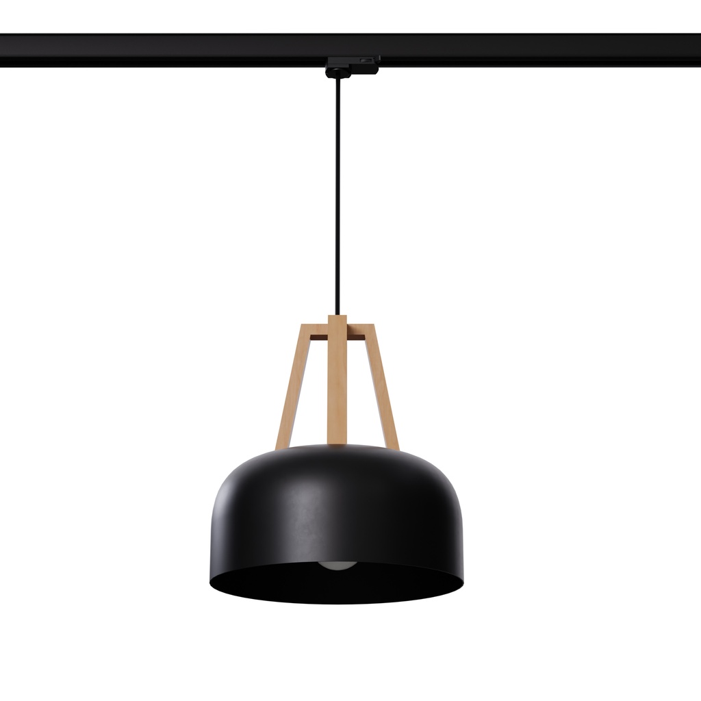 CASCO pendant lamp black/natural wood E27