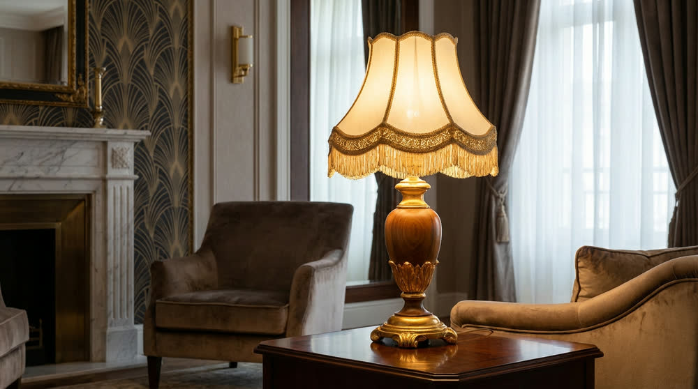 [LUMINA-LF-W8YRIIFF4] IMPERIALE 75 — Tischleuchte aus geformtem Holz mit Posamenten