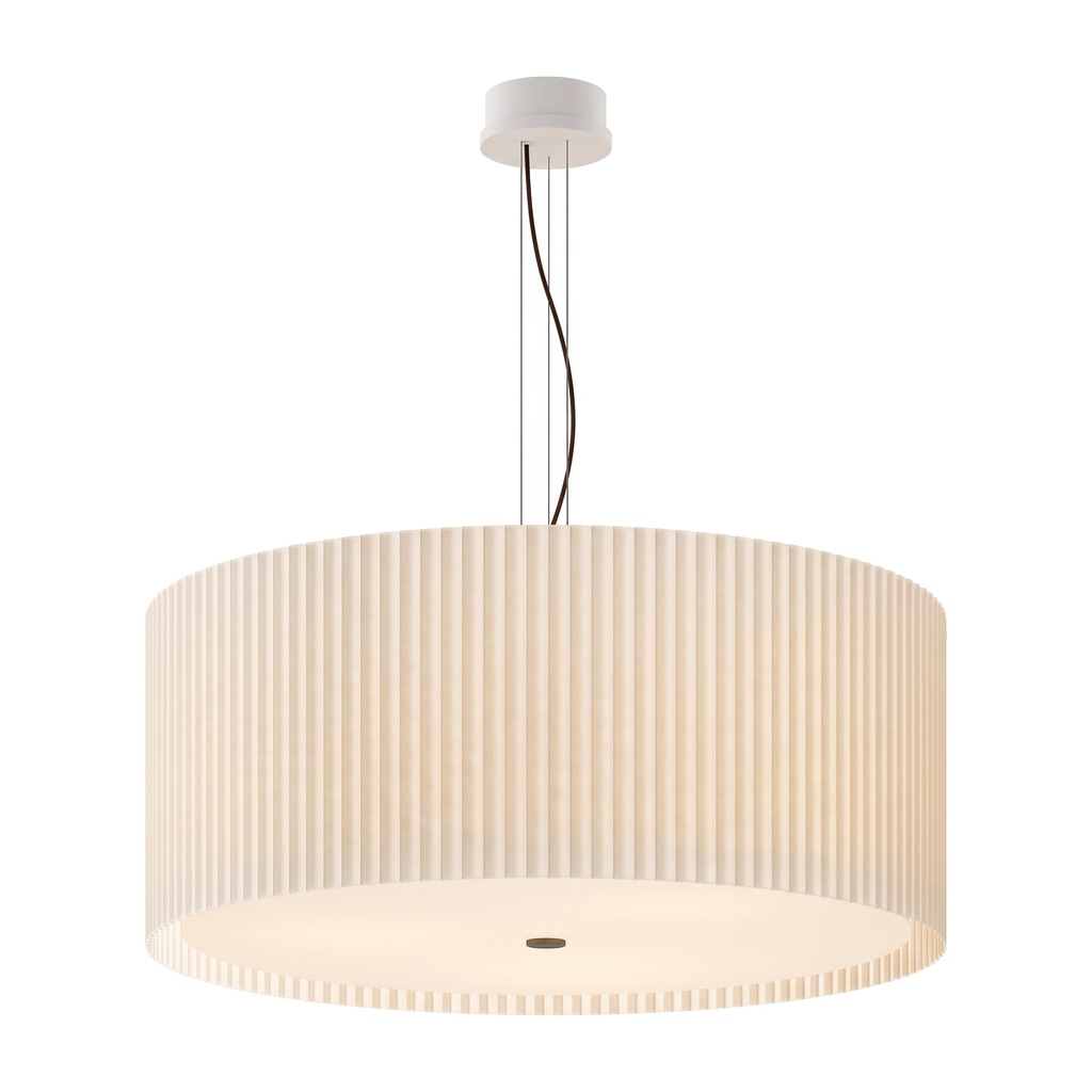 [E1-BI-041-RM13] E1 BOLENA Pendant Lamp in Pleated Fabric, Entirely Handmade in Italy (White, Ivory Pongé, Glossy espresso brown fabric cable)