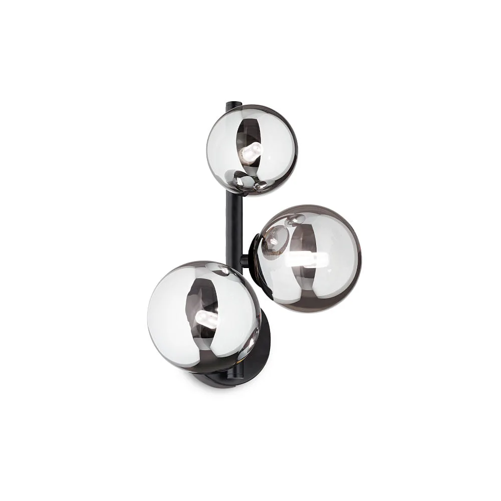 Ideal Lux Wall luminaire PERLAGE 3 flames G9 IP20 – black, total-L∕ H∕ D: 24∕ 32∕ 16 cm, holder-Ø: 10 cm, glass-Ø: 10 cm, Ø: 12 cm