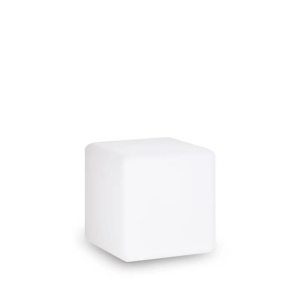 Ideal Lux Outdoor floor luminaire LUNA, IP44, E27, cable with plug and earth spike, 30cm cube, opal