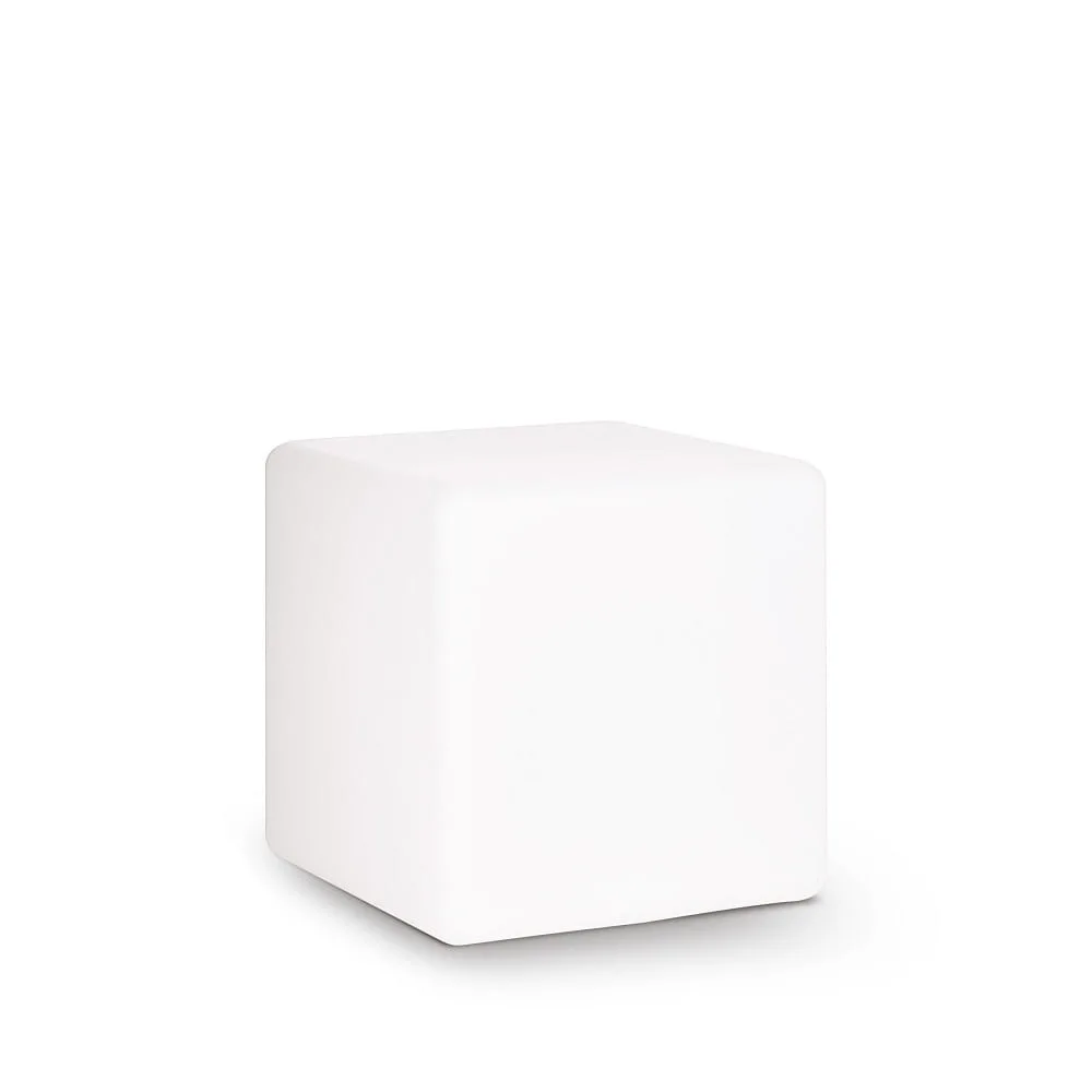 Ideal Lux Outdoor floor luminaire LUNA, IP44, E27, cable with plug and earth spike, 40cm cube, opal