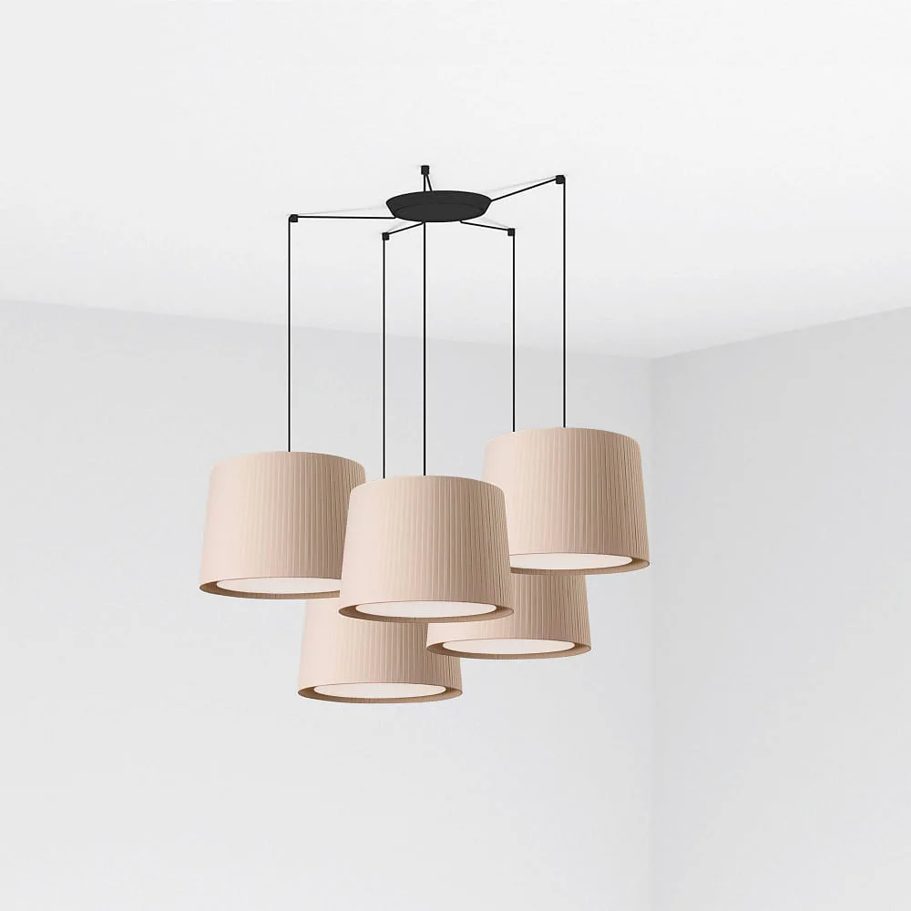 FARO BARCELONA Pendant luminaire SAMBA 5 flames E27 IP20 – beige black matt