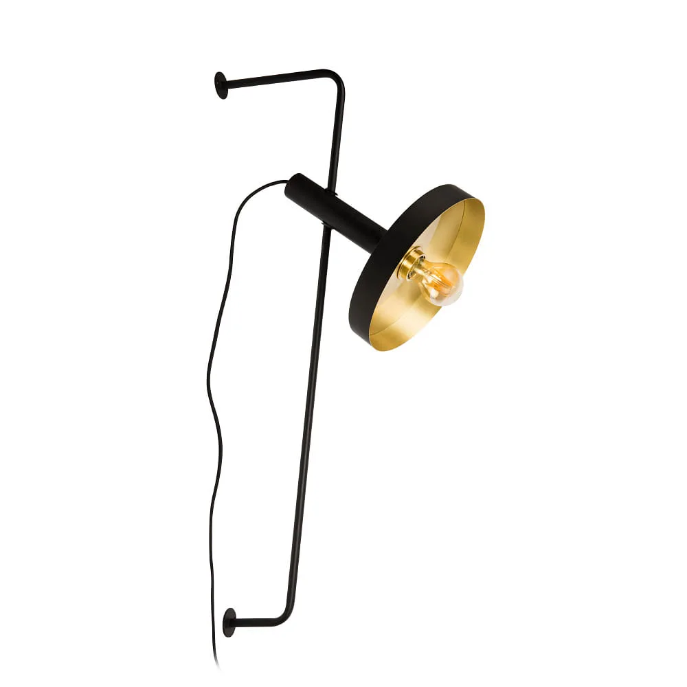 FARO BARCELONA Wandleuchte WHIZZ E27 IP20, L∕ B∕ H∕ T: 25∕ 43∕ 84∕ 43 cm – Gold schwarz matt