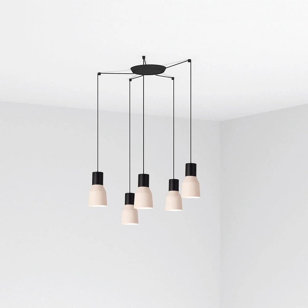FARO BARCELONA Pendant luminaire KOMBO 5 flames E27 IP20 – beige black matt