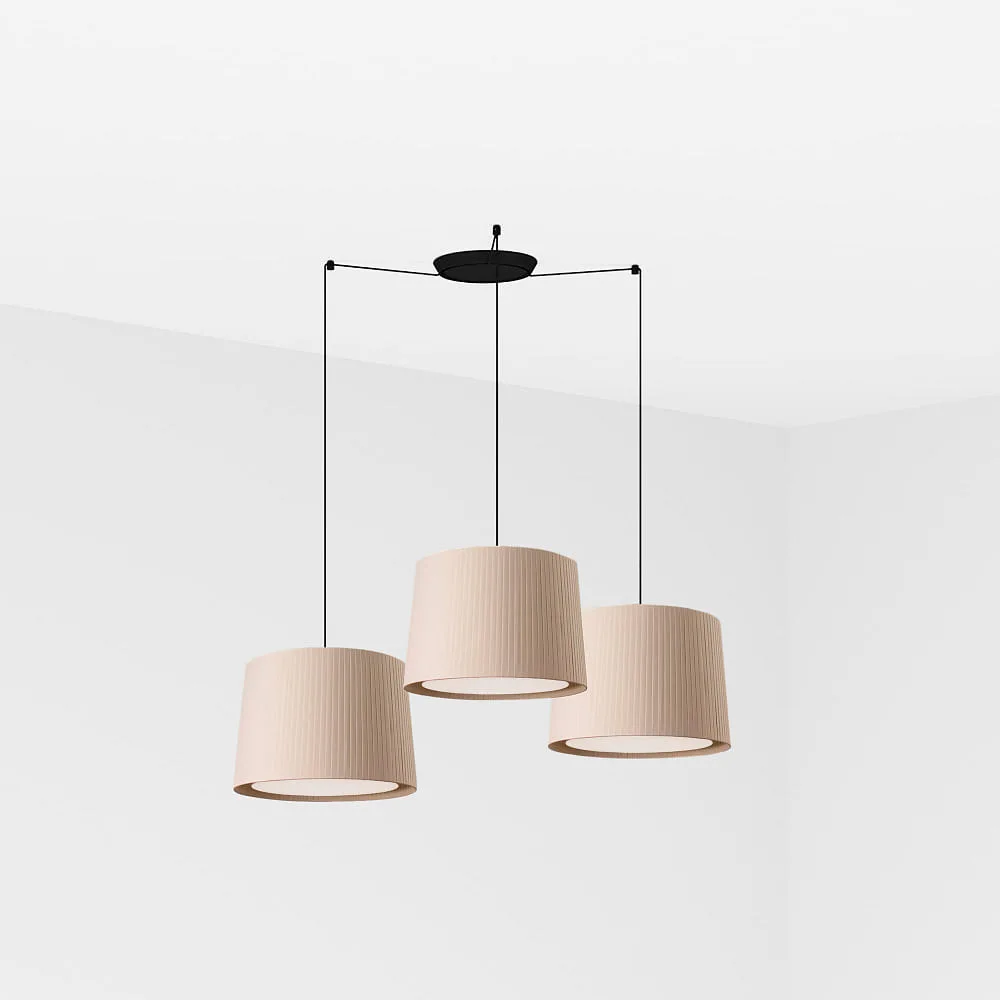 FARO BARCELONA Pendant luminaire SAMBA 3 flames E27 IP20, beige, black matt