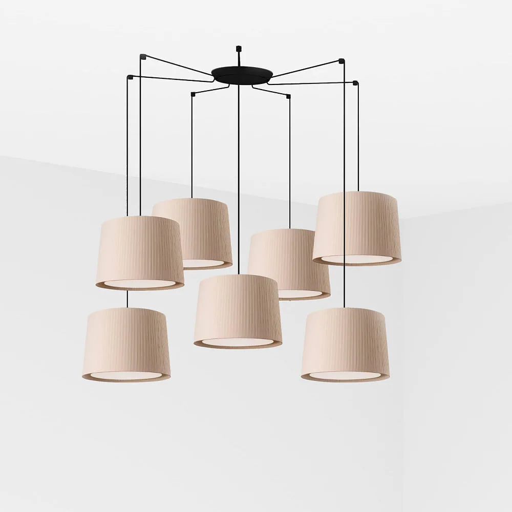 FARO BARCELONA Pendant luminaire SAMBA 7 flames E27 IP20, beige, black matt