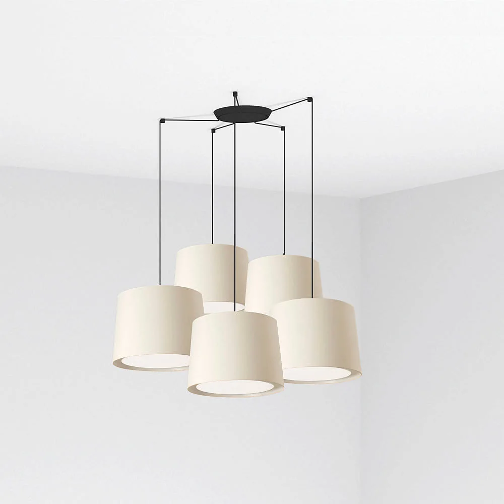 FARO BARCELONA Pendant luminaire CONGA 5 flames E27 IP20, black matt, white
