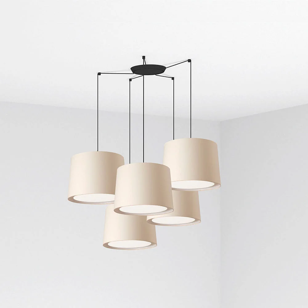 FARO BARCELONA Pendant luminaire CONGA 5 flames E27 IP20, beige, black matt