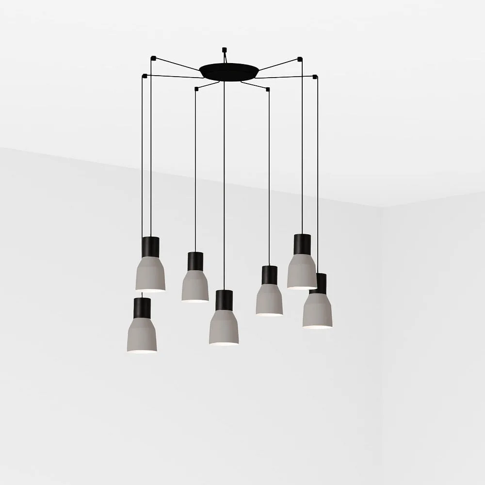 FARO BARCELONA Pendant luminaire KOMBO 7 flames E27 IP20, grey, black matt 12