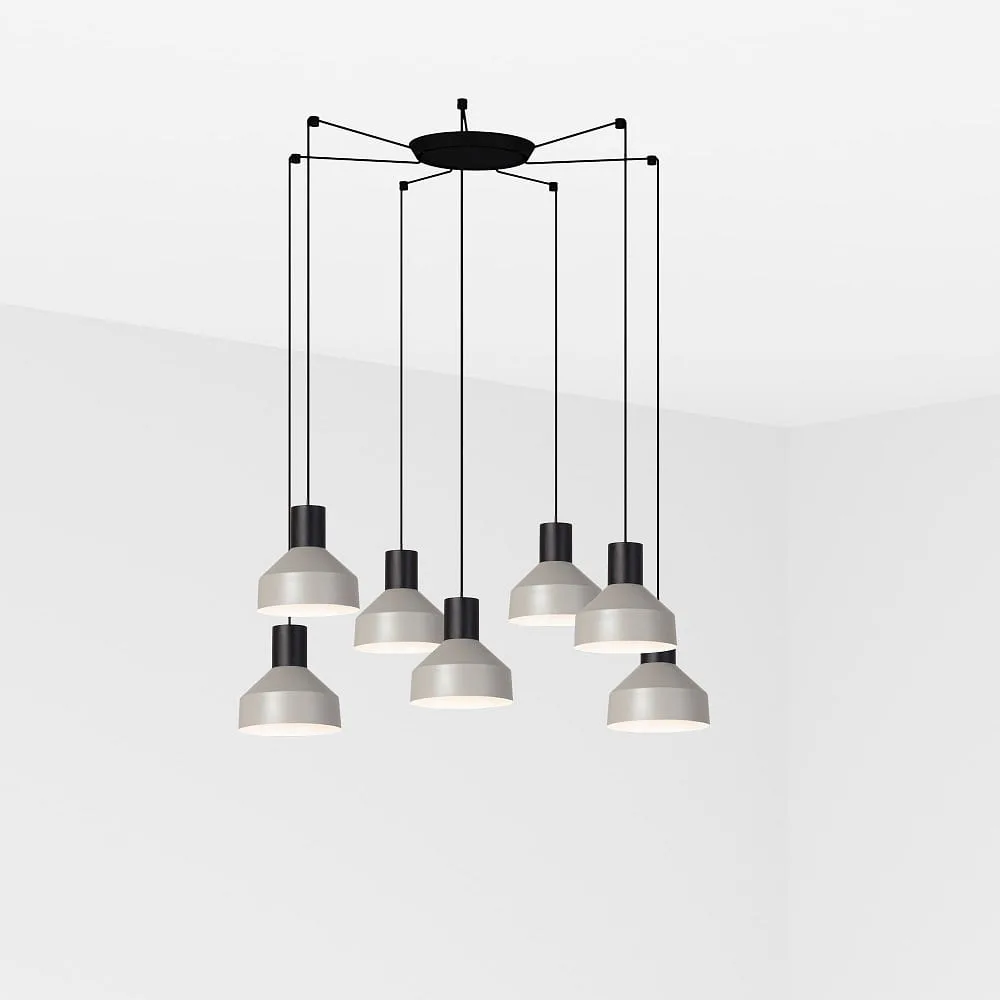 FARO BARCELONA Suspension KOMBO 7 lumières E27 IP20, gris, noir mat