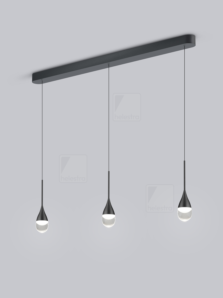 [HEL-36/2710.22] Helestra Pendant luminaire DEEP 3 flames IP20, dimmable (black matt partly satined)