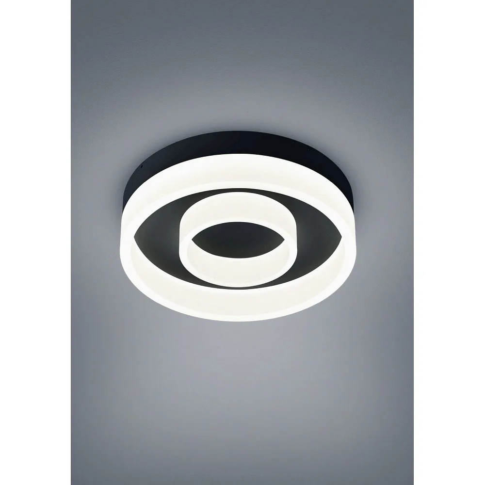 Helestra Ceiling luminaire LIV 2-fold, ring shape IP30, black matt dimmable