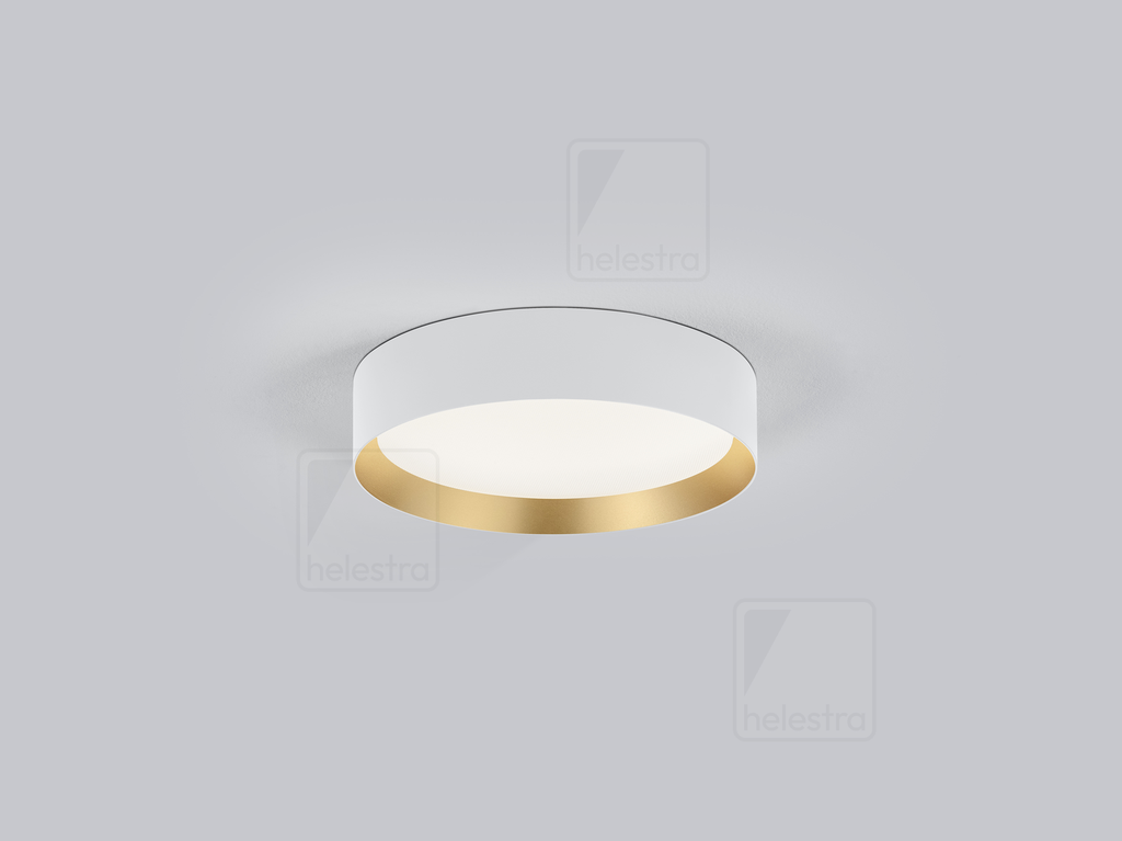 Helestra Plafonnier ENIO rond IP20, or, blanc dimmable, 28 W