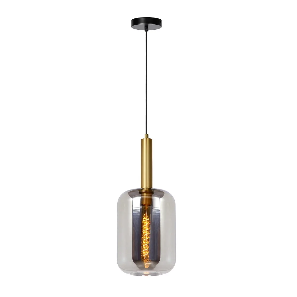 Lucide Pendant luminaire JOANET round E27 IP20, gold matt, brass, smoky colour