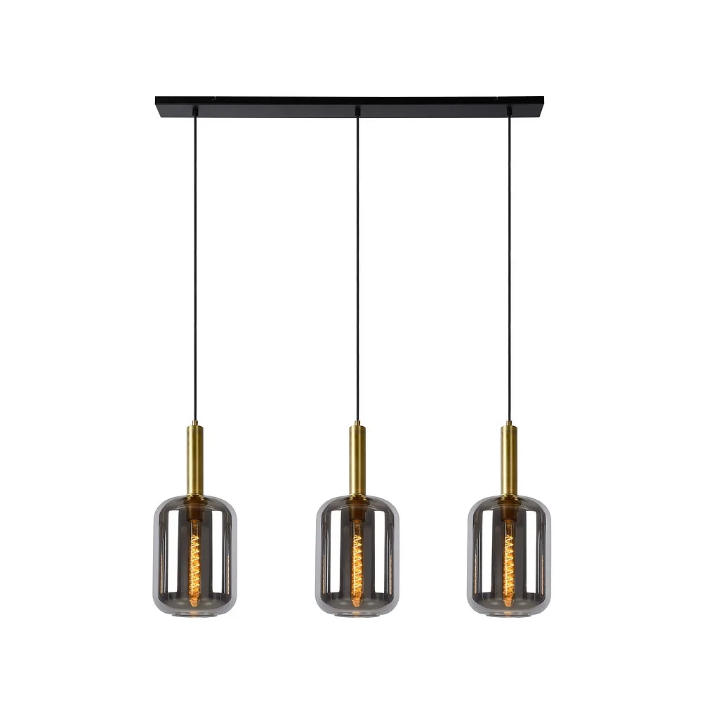 Lucide Pendant luminaire JOANET 3 flames, round E27 IP20, gold matt, brass, smoky colour