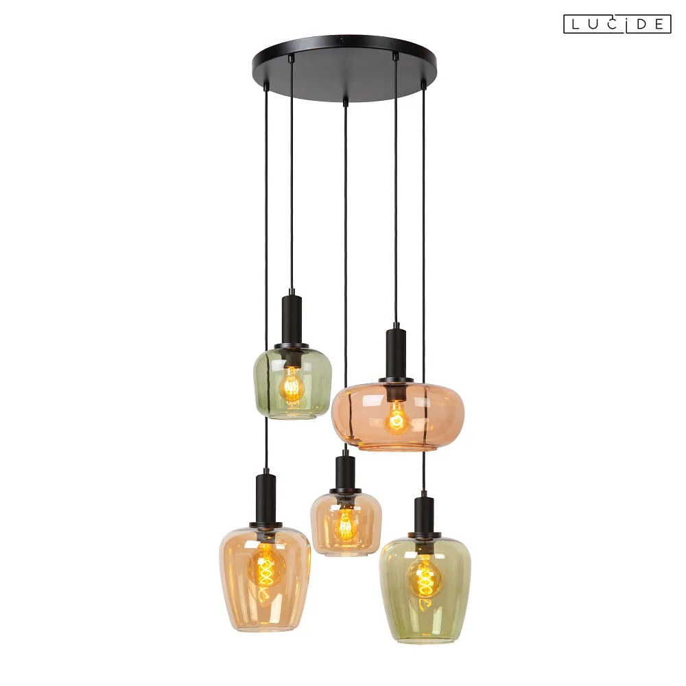 Lucide Suspension ILONA 5 flammes E27 IP20, multicolore, noir dimmable