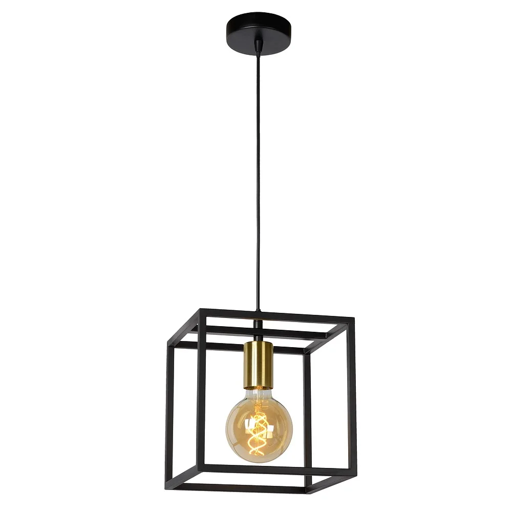 Lucide Suspension RUBEN carré E27 IP20, or mat, laiton, noir dimmable