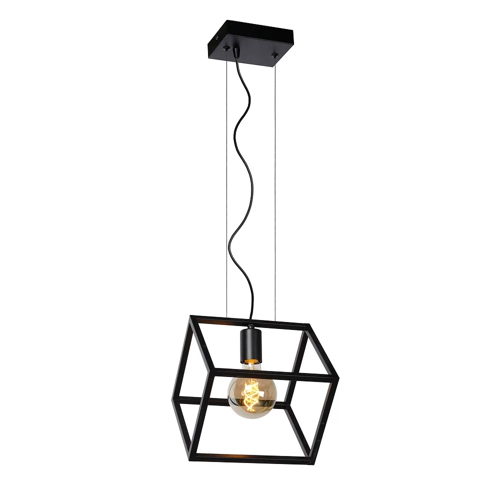 Lucide Suspension FABIAN carrée E27 IP20, noir avec variateur