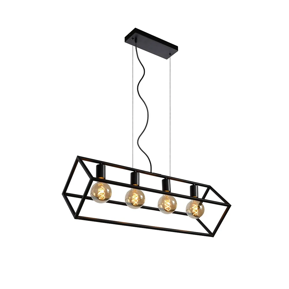 Lucide Pendant luminaire FABIAN 4 flames, square E27 IP20, black dimmable