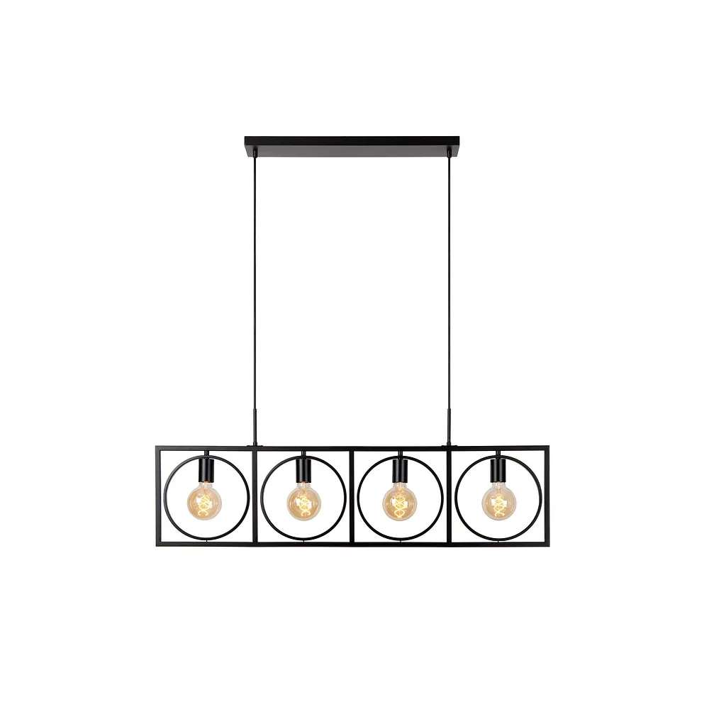 Lucide Pendant luminaire SUUS 4 flames, square E27 IP20, black dimmable