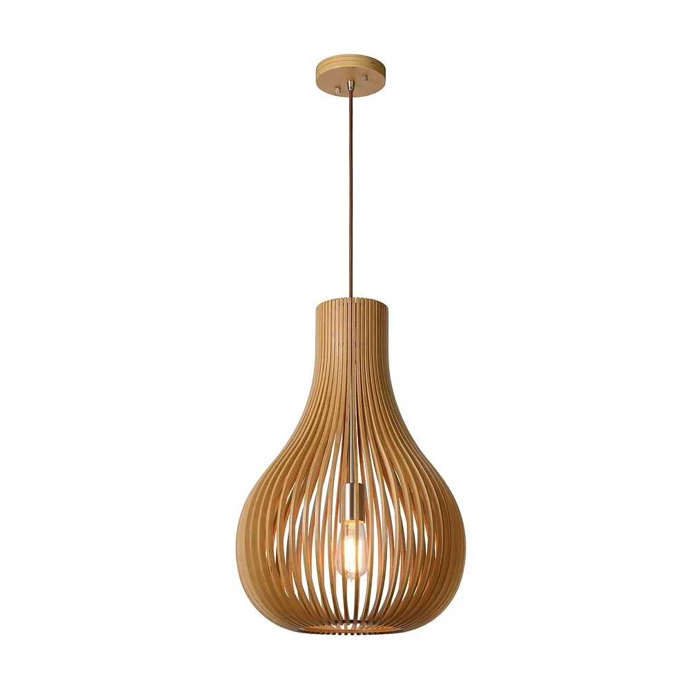 Lucide Pendant luminaire BODO round E27 IP20, wood dimmable