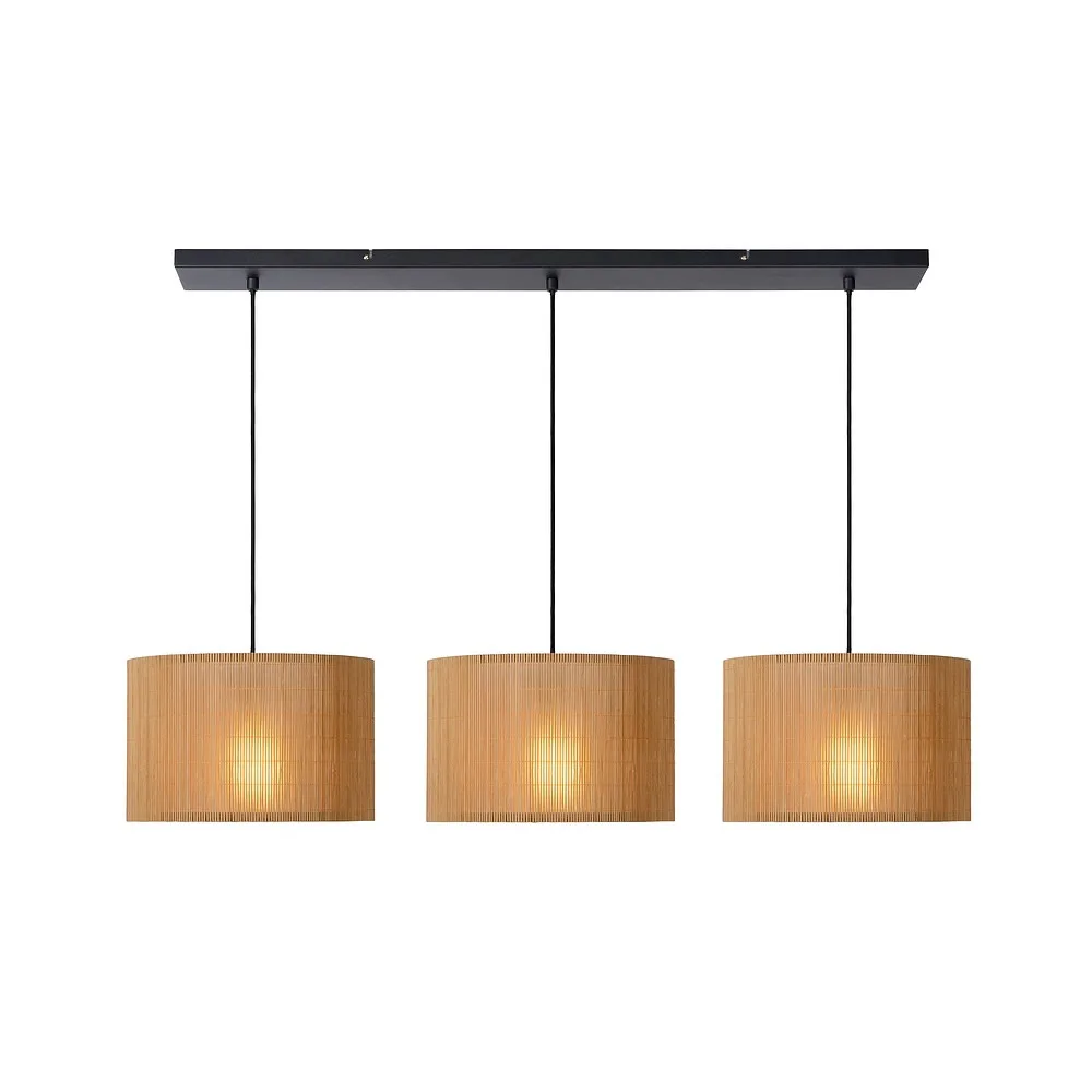 Lucide Suspension MAGIUS 3 flammes, carrée E27 IP20, bois, noir avec variateur