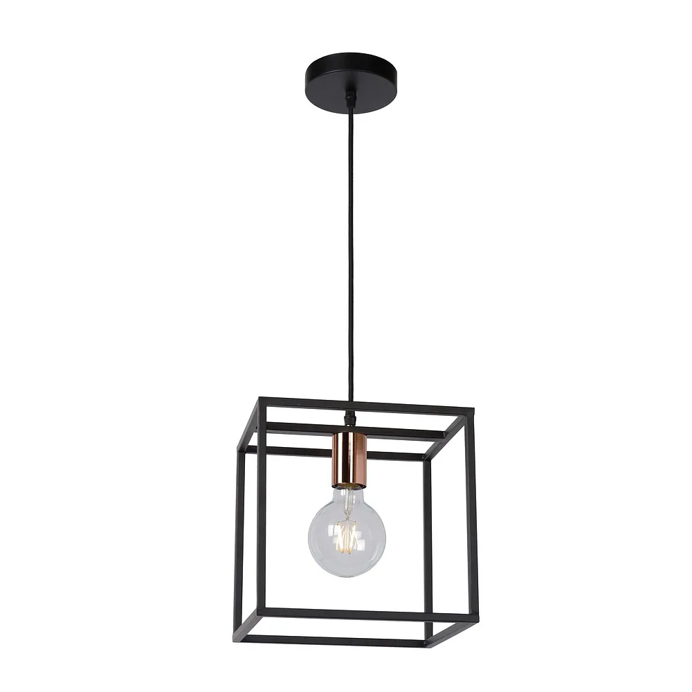 Lucide Suspension ARTHUR carrée E27 IP20, cuivre, noir avec variateur