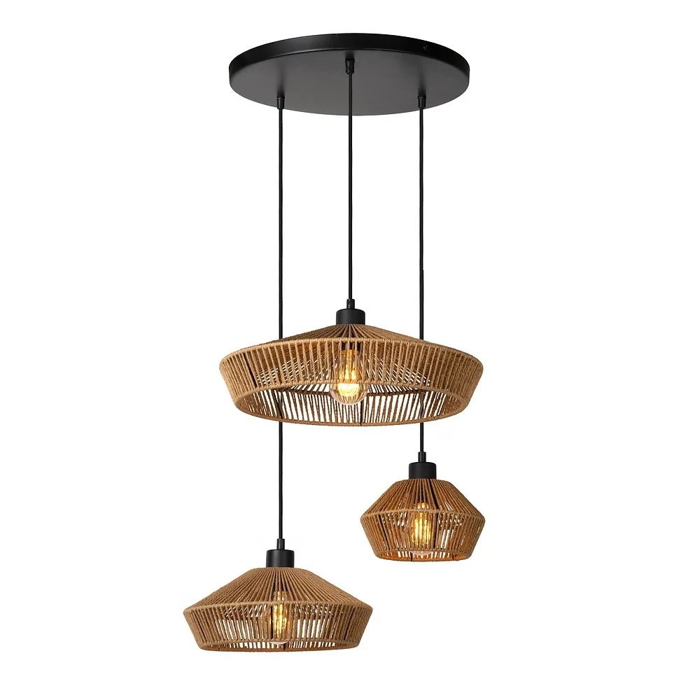 Lucide Suspension YUNKAI 3 flammes E27 IP20, bois, noir