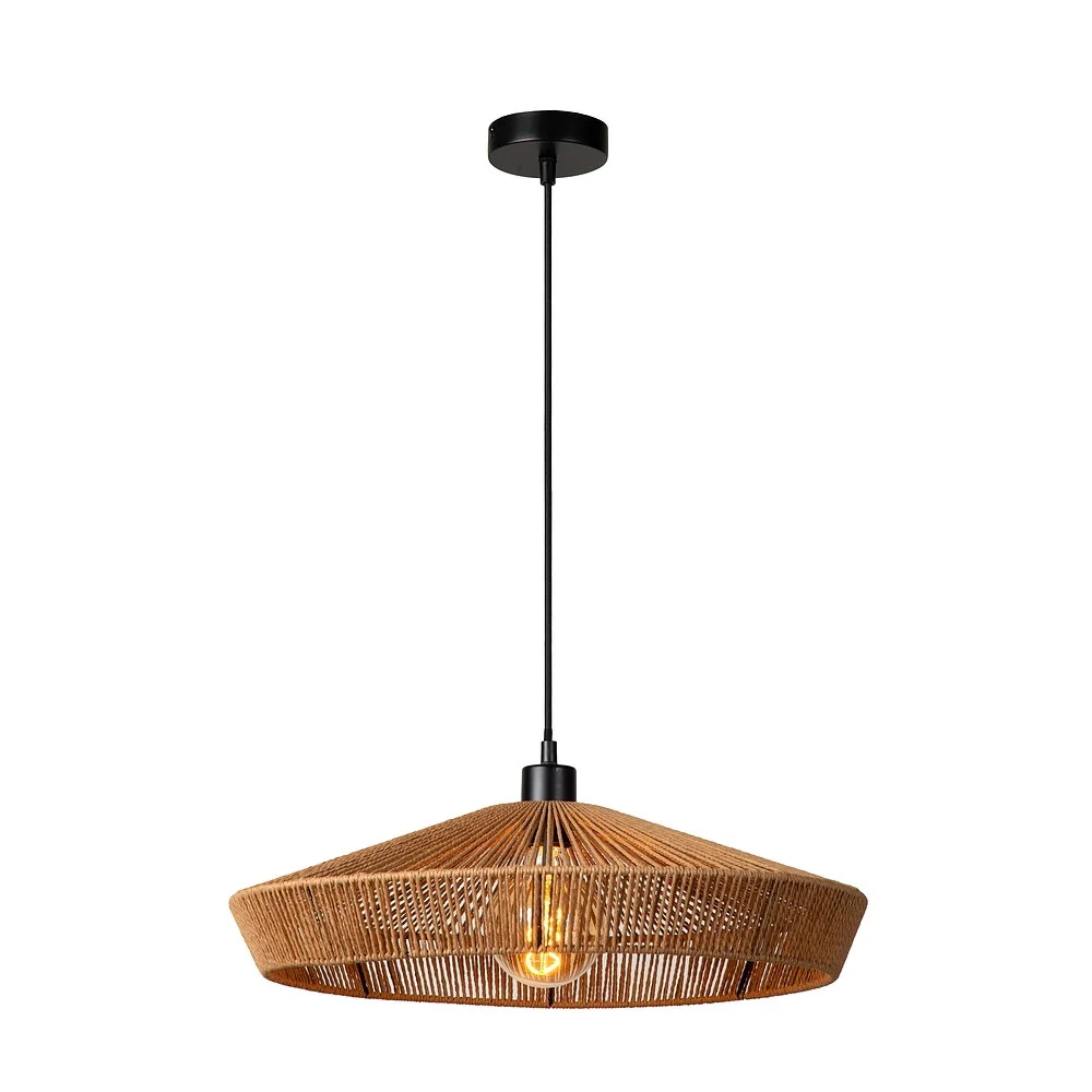 Lucide Pendelleuchte YUNKAI E27 IP20, Holz, schwarz, Schirm-L∕ W∕ H: 50∕ 50∕ 13 cm, max.-H: 145 cm, min.-Ø∕ L∕ W∕ H: 50∕ 50∕ 50∕ 50 cm, canopy-Ø∕ H: 10∕ 2,5 cm