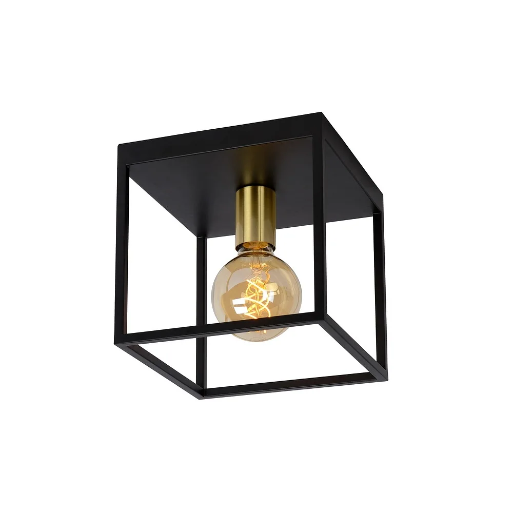 Lucide Ceiling luminaire RUBEN square E27 IP20, gold matt, brass, black dimmable