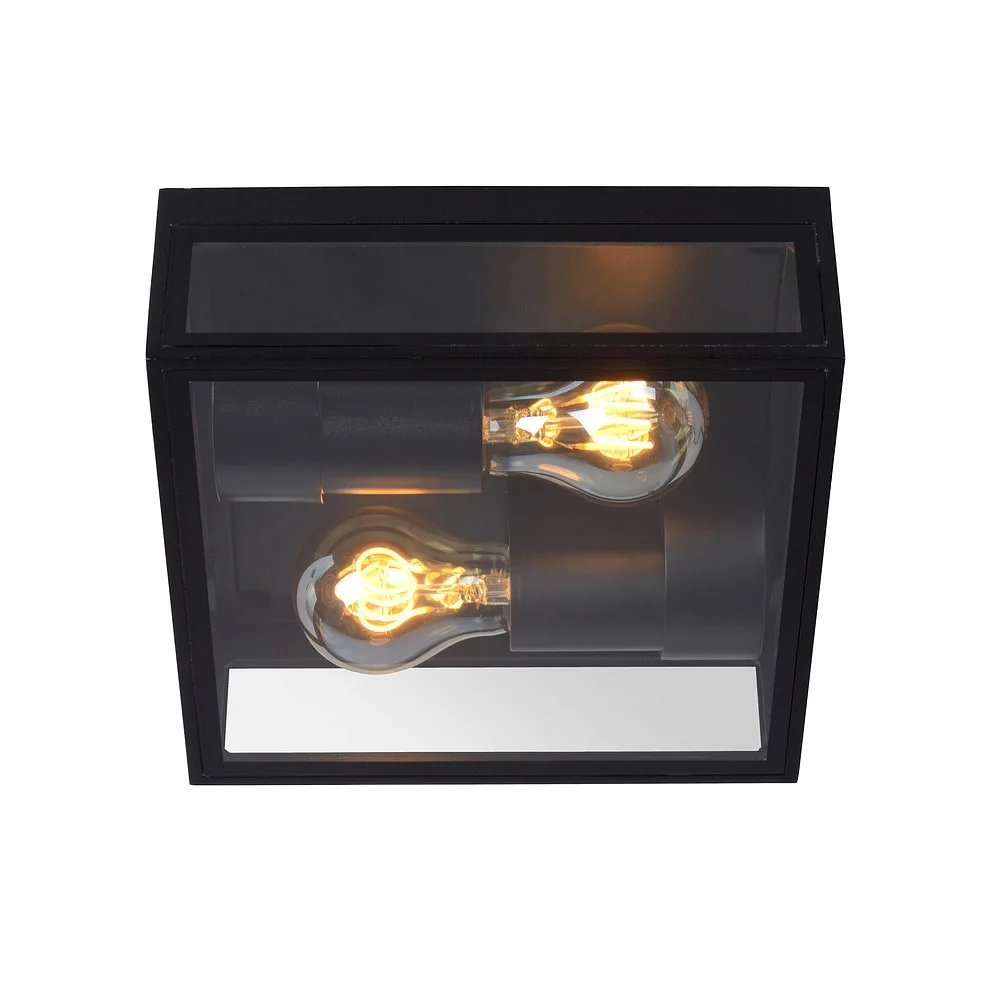 Lucide Plafonnier DUKAN 2 flammes, carré E27 IP65, noir