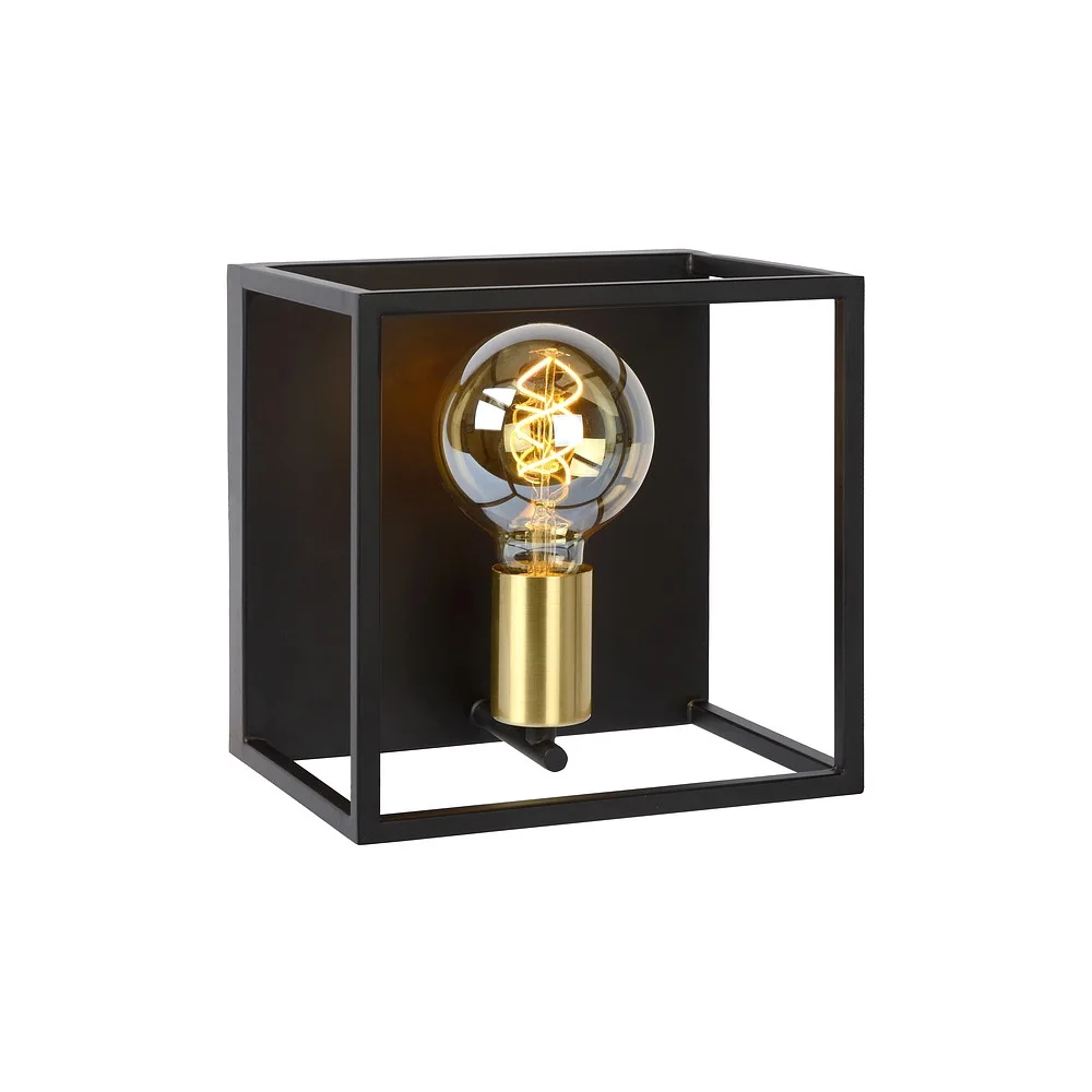 Lucide Wall luminaire RUBEN square E27 IP20, gold matt, brass, black dimmable