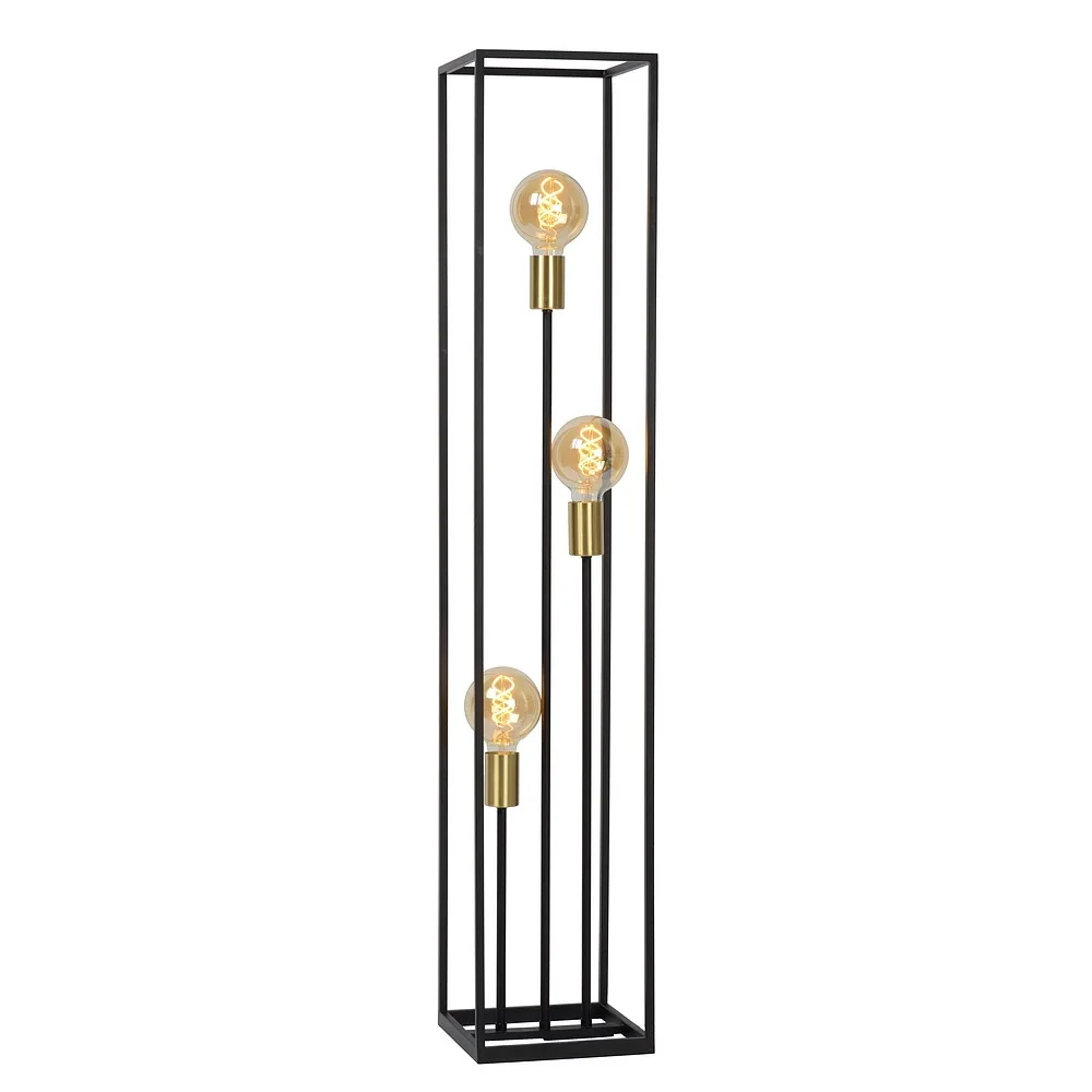Lucide Lampadaire RUBEN 3 flammes, carré E27 IP20, or mat, laiton, noir