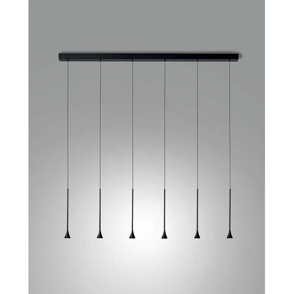 Fabas Luce Pendelleuchte SUSA 6-flammig IP20, dimmbar – schwarz